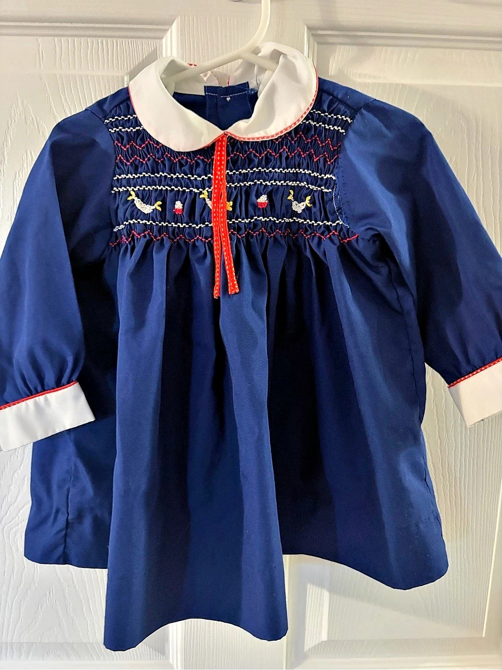 Vintage Baby  Girls Blue & White Embroidered Dress Size 2T